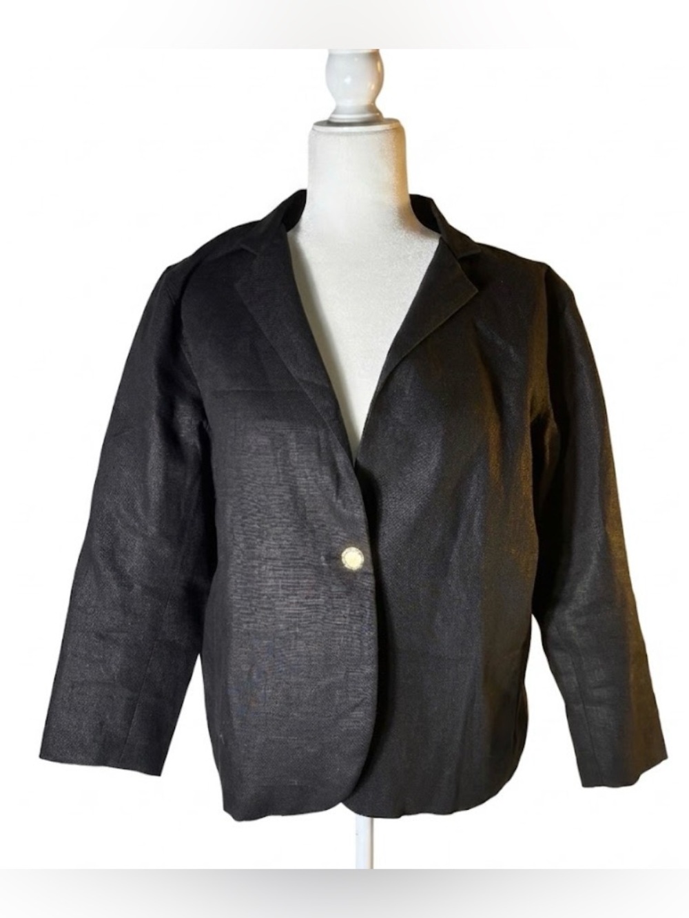 Beatrice Valenzuela Black Single-Button Blazer in Linen - L